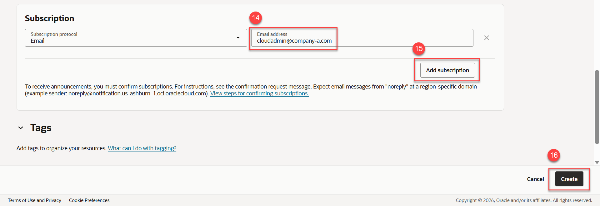 Add one or more email addresses, review the settings, and click Create.
