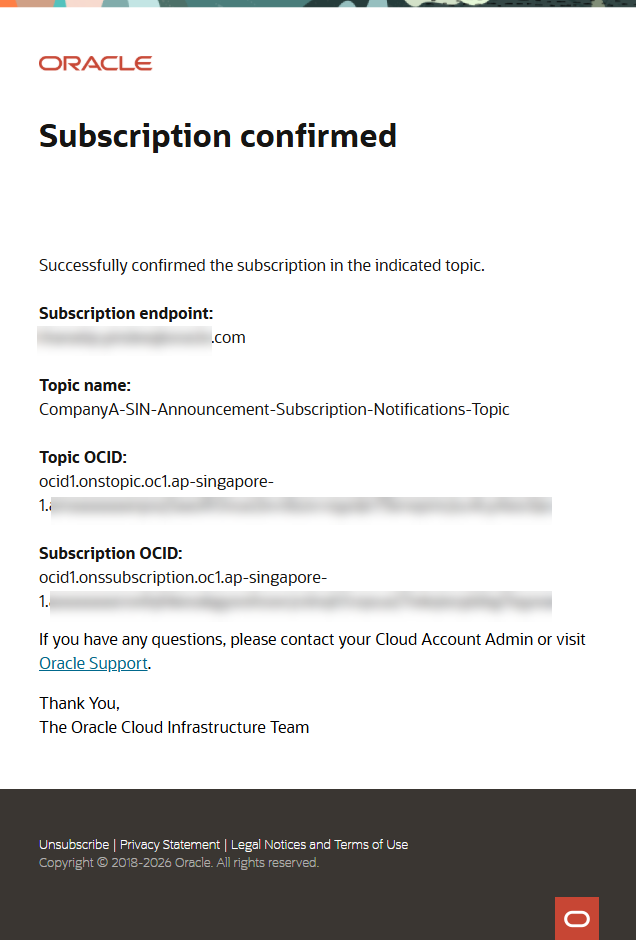 A confirmation page appears after the email subscription is verified.